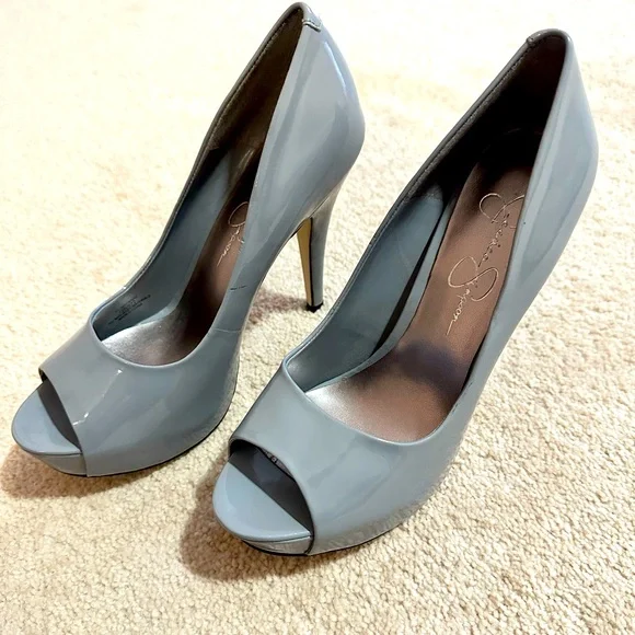 Jessica Simpson, grey open toe platform heels, size 7.5M - Picture 1 of 7